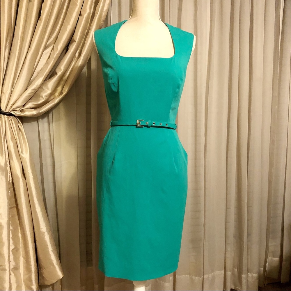 Shoshanna Green Belted Sheath Dress